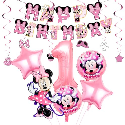 Geburtstagsdeko Mädchen 1 Jahre, Luftballon 1 Geburtstag, Mouse Deko 1. Geburtstag Mädchen, Rosa Ballon für kindergeburtstag Theme Party