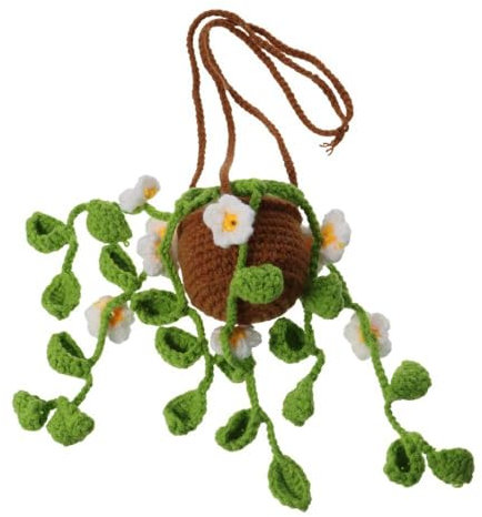 Car Mirror Hanging Accessories Cute Potted Plants Crochet Car Hanging Basket Flower PlantCar Rearview Mirror Decor Cute Crochet Orchid Hanging Ornament Car Interior Accessories