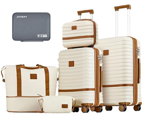 Joyway Luggage Set 7 Piece Suitcase Sets with Spinner Wheel,Hardside Expandable Travel Laggage with TSA Lock (18/20/24/28 White