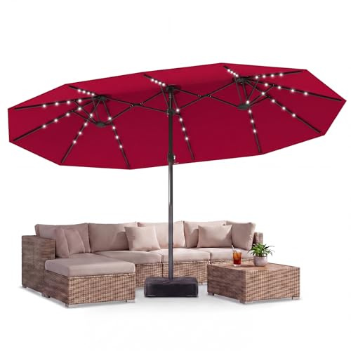 GOPLUS 4,7M Parasol Rectangulaire avec 48 LED pour 6-8 Personnes (Rouge)