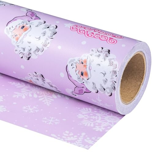 Ruspepa Vändbart julklappspapper, minirulle, 43,2 cm x 10 m, lila präglad design med jultomtar och snöflingor, för jul, helgdagar, festfirande
