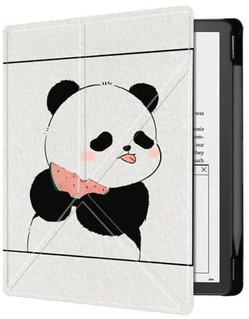 Étui pour Kindle Scribe 2022 Couverture 10,2 Pouces Support Multi-Pliable en Cuir PU avec Mise en Veille/Réveil Automatique Et Porte-Stylo pour Couverture Kindle Scribe - Panda Mangeant De