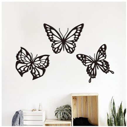 Vokowin 3Pcs Metal Butterfly Wall Decor Black Butterfly Decor Mural Butterfly Art Wall Decoration for Home Living Room Bathroom Indoor Outdoor Decor Garden Decor (K456-3)