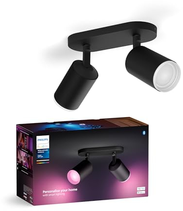 Philips Hue White & Color Ambiance Fugato Spot 2 FLG. Black 2x350lm, dimmable, 16 Million Colours, app-controllable, Compatible with Amazon Alexa (Echo, Echo Dot)