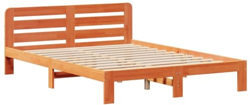 vidaXL Massivholzbett, Holzbett ohne Matratze, Bettgestell mit Kopfteil Lattenrost, Bett Doppelbett für Schlafzimmer, Wachsbraun 140x200cm Kiefernholz