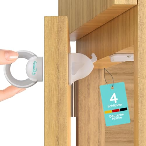 Homery Kindersicherung magnetisch [4 Schlösser, 1 Schlüssel] – Magnet Kindersicherung Schrank, Schubladensicherung Magnet, magnetisches Schrankschloss unsichtbar, Schranksicherung Baby ohne Bohren