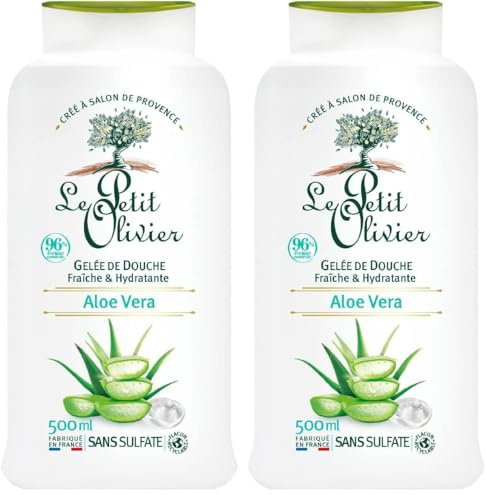 LE PETIT OLIVIER - Gelée De Douche Hydratante - Aloe Vera - PH Neutre Pour La Peau - 96% D'Origine Naturelle - Sans Savon, Sans Colorant - Fabriqué En France - 500 ml (Lot de 2)