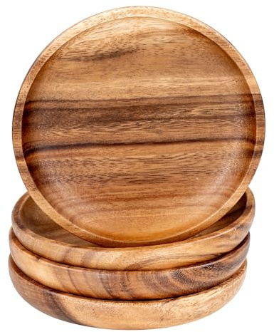 levandeo 4er Set Runde Teller Akazie Ø15cm Holzteller Snackteller Akazienholz Handgefertigt Dekoteller Deko Unikat Tischdeko Ablage