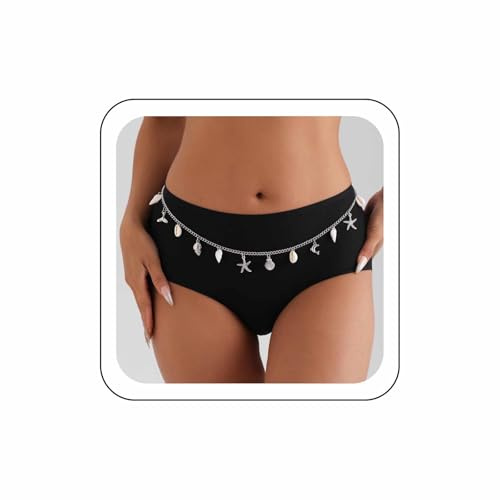 Wendalern Boho Perle Muschel Taille Körperkette Gold Seestern Muschel Bauch Kette Sexy Strand Bikini Körperkette Ozean Schmuckstücke Taille Kette Gürtel Rave Körper Accessoire Schmuck Für Frauen