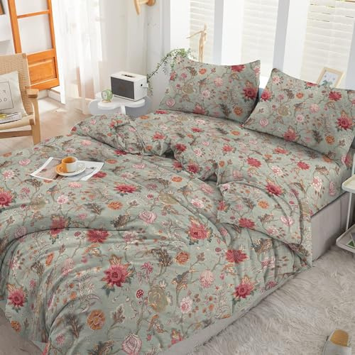 Floral Printed Egyptian Cotton King Size Duvet Cover Set 400 Thread Count | 100% Egyptian Cotton Duvet Cover Set Single • 400 TC • Soft & Breathable • Floral Printed • Button Closure • Machine Washable