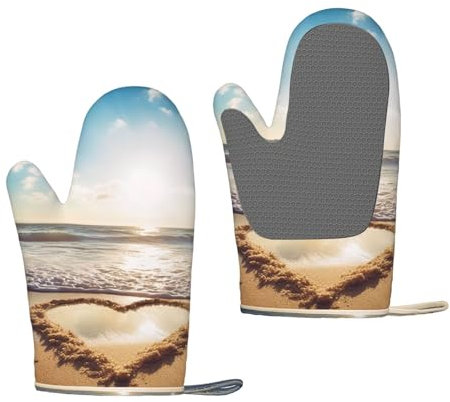 Set di 2 guanti da forno in silicone a forma di cuore, romantici, da spiaggia, resistenti al calore, 500 °C, guanti da forno antiscivolo per cucinare presine, utensili da cucina essenziali da cucina