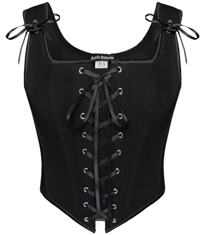 SCARLET DARKNESS Women Renaissance Corset Top Vintage Lace Up Medival Peasant Vest for Corset Dress Black 8