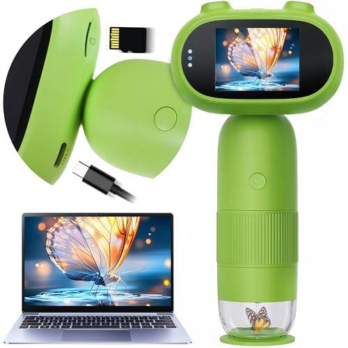 Mikroskop für Kinder, 2 IPS-Bildschirm Kindermikroskop, 1000x Tragbares Taschenmikroskop Kinder, Handmikroskop mit 8 LEDs Kindermikroskop Foto, Videoaufnahme