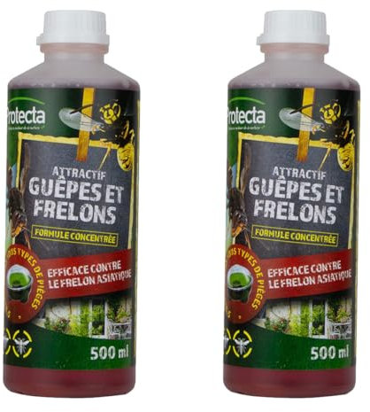 Attraente vespe, calabroni e mosche - Liquido per trappola vespe/protezione naturale ed efficace - concentrato da diluire, può essere utilizzato in tutti i tipi di trappole - 2 x 500 ml
