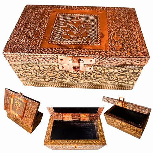 Esthelar Select Caja Joyero Decorativo con Tapa. Organizador de Pequeños Tesoros como anillos de boda, pulseras, colgantes, pendientes, collares. Almacenaje Tallado a Mano. Cofre Decorado