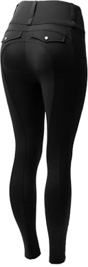 HORZE Damen Reitleggings Anya mit Vollbesatz – Atmungsaktive Reithose mit Silikon-Grip, Handytaschen & Gürtelschlaufen – Bequeme & Pflegeleichte Reitleggings für Training & Alltag, schwarz, 44