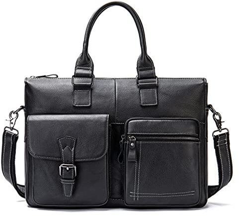 BHBYAFASH Laptoptasche Aktentasche, Herren 15 Zoll Laptop Portfolio Satchel Arbeitstasche Business Aktentasche Echtes Leder Umhängetasche Büro Crossbody Handtasche