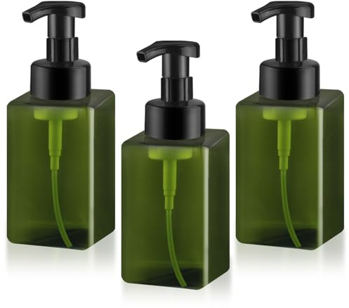 Confezione da 3 dispenser di sapone in schiuma, vuoti, in plastica, ricaricabili, per shampoo, sapone liquido, lavaggio del viso (verde, 450 ml)
