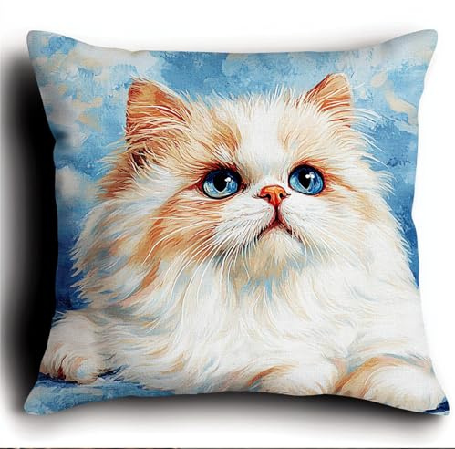 ORLUMY DIY Latch Hook Kits for Adult Persian Cat Latch Hook Kits Animal Pillow Printed Cushion Crochet Yarn Embroidery Needlework 17X17In