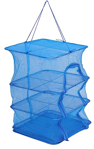 HOUDERCO Folding Hanging Drying Net Rack with Zipper 3-layer Nylon Mesh 65cm High Cross Frame for Fish Vegetable Fruit Airing