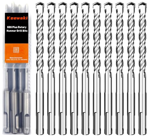 Keewaki SDS Plus Rotary Hammer Drill Bit Set - 10-Piece 10mm x160mm Concrete Masonry Drill Bits for Brick, Cement & Stone - Durable Alloy Tip, Fast Drilling