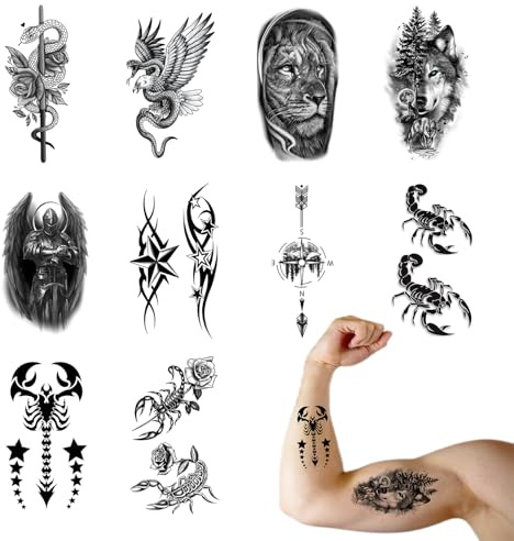 tatouages temporaires autocollants,Tatouages Temporaires, autocollants de tatouage avec différents motifs, autocollants de tatouage sur le corps, imperméables, pour hommes et femmes（A、B、C、D） (C)