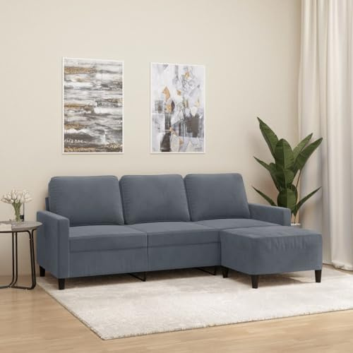 MOBCANT 3-Sitzer-Sofa mit Hocker Dunkelgrau 180 cm Samt Wohnlandschaft Couch Couchgarnitur Modulares Sofa für Wohnung Wohnzimmer Hotel Empfangsraum