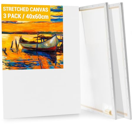 Koncci 3-Pack Canvas for Painting, 40x60cm Blank Large Canvas, Acid-Free Cotton 280GSM Triple Primed A2 Painting Canvases for Acrylic, Oil Paint & Wet Art Media Artwork