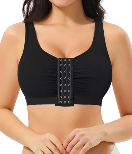 Nebility Post Surgery Front Fastening Sports Bras for Women with Breast Support Full Coverage Wireless Compression Bra After Surgery