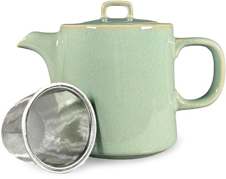 Scandi Home Oslo 1L Ceramic Teapot with Stainless Steel Infuser - Sage Green Reactive Glaze Finish, Stoneware Ceramic, Loose Leaf or Teabag Brewer, Non-Drip Spout, Dishwasher Safe