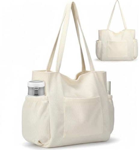 Jcocylse Shopper Tasche Damen | Cord Tasche Damen & Tote Bag mit vielen Taschen – Multifunktional Tasche für Einkauf, Arbeit, Uni, Reisen und Alltag