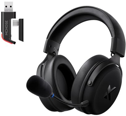 MCHOSE V9 Pro Casque Gaming, Son Surround 7.1, Pilotes Audio 53 mm, Micro Détachable, Bandeau Réglable, Légère, USB-C Filaire, 2.4G / BT sans Fil, pour PC, Mac, PS5, PS4, Switch Series, Noir