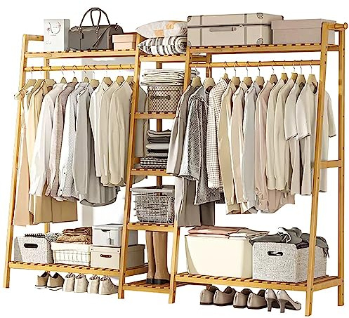 Appendiabiti autoportante in bambù con ripiani, organizer per scarpe, elegante armadio aperto per camera da letto e corridoio, design salvaspazio durevole ed ecologico