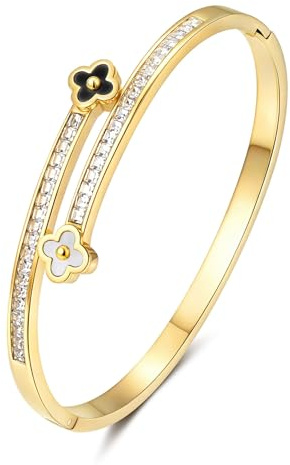 Joo&Rind Armreif Gold Kleeblatt Armband Damen Wasserfest 18K Vergoldet Edelstahl Armreifen Schmuck für Frauen Glück Geschenk für Geburtstag Muttertag Valentinstag