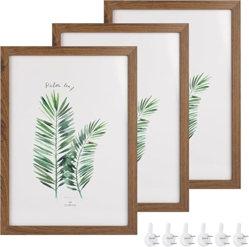 DMJJSD Marco de fotos A4 para certificados, pack de 3, marco de fotos A4 de madera maciza, marco de fotos de roble con plexiglás para mesa y montaje en pared para fotos, pósters, rompecabezas (23 x 32