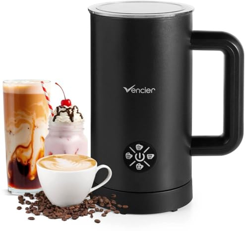 Vencier Electric Milk Frother and Warmer, Automatic Foam Maker for Lattes, Cappuccinos and Hot Chocolate, Hot and Cold Froth plus Heat Only, One-Touch Control, Quiet Operation, Non-Stick Coated Jug, A