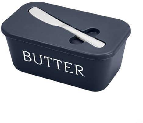 Glomc Mantequera de cocina con tapa de ranura de espátula integrada, recipiente de plástico para almacenamiento de mantequilla y queso, adecuado para múltiples ingredientes de cocina (azul)