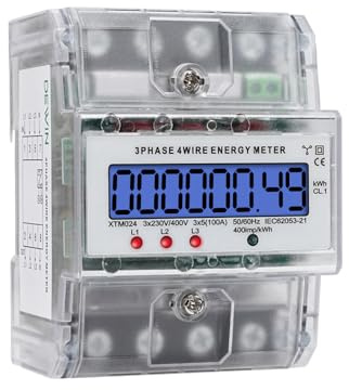 Drehstromzähler, LCD Stromzähler Digital 3X230/400V 3x5(100A) | 3-Phasen 4-Draht Stromzähler Hutschiene,Stromzähler 3 Phasen Präzise Überwachung des Wirkleistungsverbrauchs