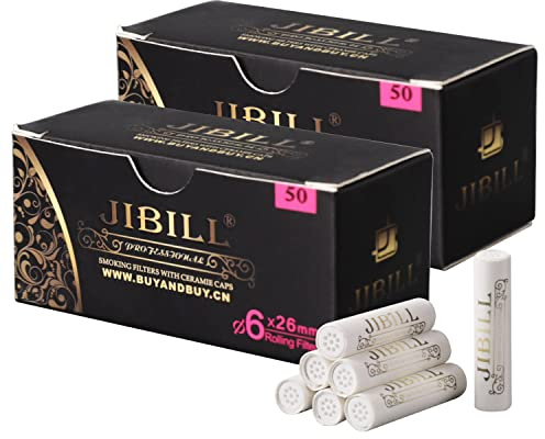 JIBILL Wooden Pipe 6mm Paper Filter With Dual Ceramic Caps 50 Filters in a box (6mm, unità, 100)