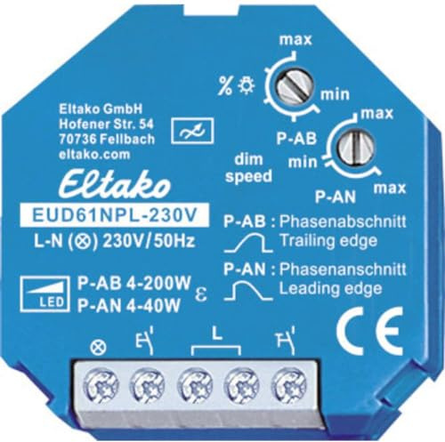 Eltako Universal-Dimmschalter ohne N-Anschluss speziell für LED, 1 Stück, EUD61NPL-230V