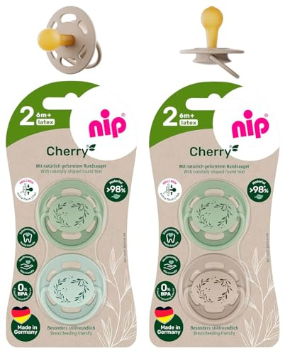 NIP Cherry Green Rundsauger Schnuller 4 Stück Boy Set Gr.2/6+ Monate