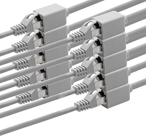 1aTTack.de 618388 Adaptador de extensión CAT7 Cat.7-3m - Cable Ethernet Cable de red Lankabel 10 Gb/s cable sin procesar con conector hembra RJ6 Cat6a (RJ45) 10 piezas - gris