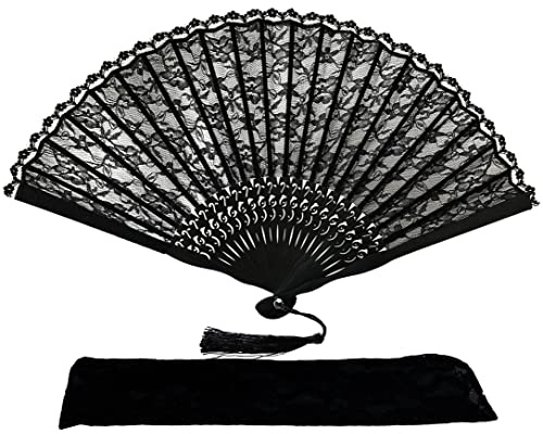 FANSOF.FANS Premium Vintage Lace Fabric Handheld Folding Fan with Grade A Bamboo Ribs for Women Girls Event Birthday Wedding Favour With Tassel (Style06)