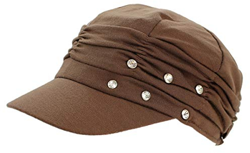 dy_mode Damen Kappe Baseball Caps Mütze Schirmmütze Mit Glitzer - K023 (K023-Braun, Für Kopfumfang 56 bis 58 cm)