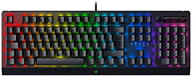 Razer BlackWidow V3 (Green Switch) – Mechanische Gaming-Tastatur (Clicky Mechanische Schalter, Doubleshot-ABS-Tasten, Multifunktions-Roller und Medientaste, Handgelenkauflage) UK-Layout | Schwarz
