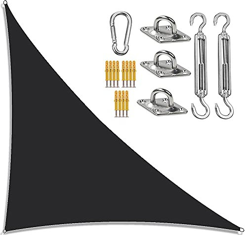 DDLL Garden Sail Canopy, Triangle Sun Sail Shade with Fixing Kit, 3 Ropes, Waterproof, UV Block, Right Angle Garden Shade Sails Sunshade Awnings for Outdoor Patios,black,5m x 5m x 7m