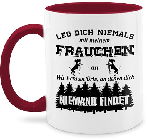 Tasse Tassen 325ml - Leg dich niemals mit meinem Frauchen an - Hundebesitzerin Lustig Geschenk Geschenke Hunde Frauchen Hundeliebhaberin - 325 ml - Bordeauxrot - hund hundebesitzer hunden coffee cup