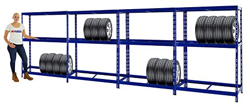 PROREGAL Mega Deal 4X Reifenregal Tiger Blau bis zu 24 Reifen 180x130x50 cm