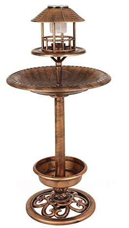 Samuel ALEXANDER 110cm Tall Resin Light Up Solar Garden Bird Table Bird Bath With Planter Outdoor Smart Bird Feeder