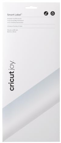 Cricut Joy Smart Label beschreibbares Vinyl, permanent, transparent, 33 cm, 4 x selbstklebende Vinylbögen, für die Verwendung mit, 2009444, Weiß, 33cm (13)